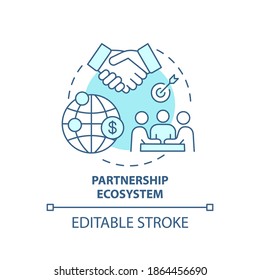 Partnership ecosystem concept icon. Digital consulting component idea thin line illustration. Cooperation. Co-marketing partners. Vector isolated outline RGB color drawing. Editable stroke - Shutterstock ID 1864456690