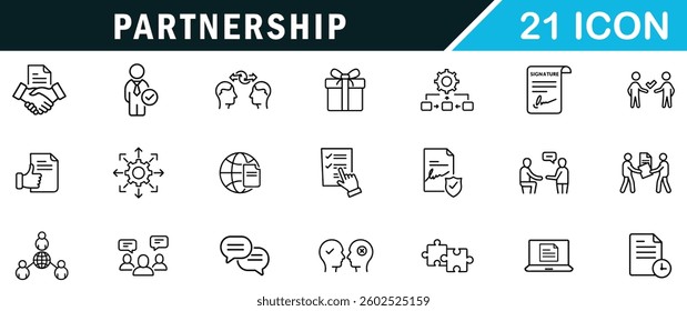 Partnership editable outline icon set.