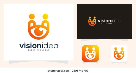 Partnership and eye logo designtemplate. Vision and people collaboration vector icon idea. Orange gradient color.	
