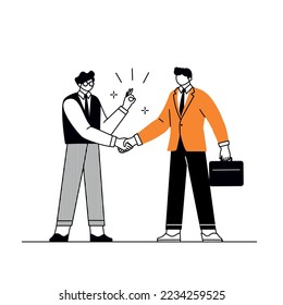 Partnership, and financial success concept. Good deal - two men shaking hands over a profitable great deal. Cooperation management.