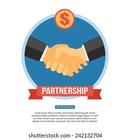 Partnership flat design business background. Vector illustration.
