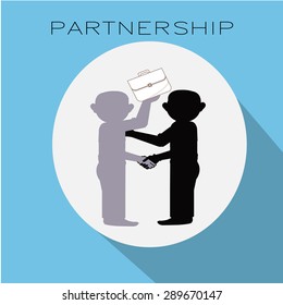 partnership and flat illustration over blue color background