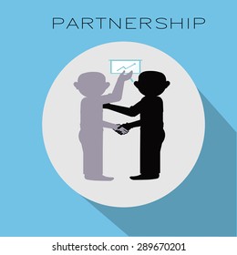 partnership and flat illustration over blue color background