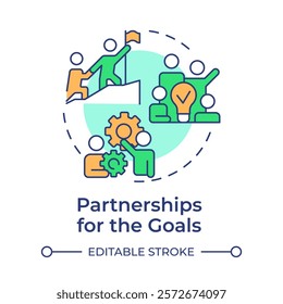 Partnership for goals multi color concept icon. Team work, workflow. Collaboration, business. Round shape line illustration. Abstract idea. Graphic design. Easy to use in infographic, presentation