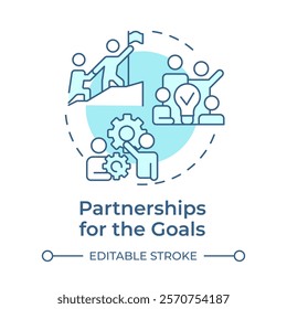 Partnership for goals soft blue concept icon. Team work, workflow. Collaboration, business. Round shape line illustration. Abstract idea. Graphic design. Easy to use in infographic, presentation - Powered by Shutterstock - Get 15% off with code: PIKWIZARD15