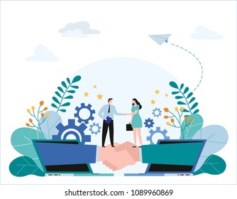partnership, hand shake vector illustration banner.
Business concept.
flat cartoon character design for web