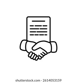 partnership handshake agreement with contract documents, simple flat style, illustration, logo sign symbol pictogram template, for ui or ux isolated on white for mobile app, editable