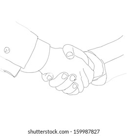 Partnership. Handshake business people. Ink sketch, vector illustration.