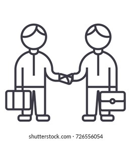 partnership handshake,working together vector line icon, sign, illustration on background, editable strokes