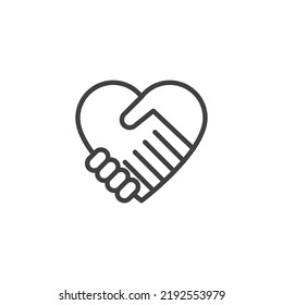 Partnership heart line icon. linear style sign for mobile concept and web design. Heart handshake outline vector icon. Symbol, logo illustration. Vector graphics