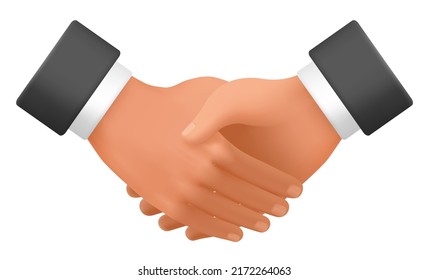 Partnership human handshake collaboration. Shaking arms nonverbal gesture for deals 3d cartoon illustration