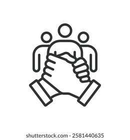 Partnership, icon in line design. Partnership, collaboration, teamwork, business partner, joint venture, cooperation, alliance on white background vector. Partnership editable stroke icon