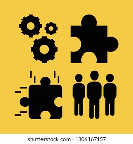 partnership icon set with cogwheels, group and puzzle vector illustration