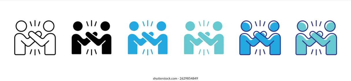 partnership icon set. containing trust, connection, strength of solidarity through a warm handshake thin line and color style icon symbol sign. vector illustration