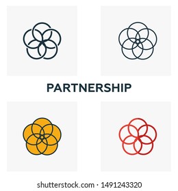 Partnership icon set. Four elements in diferent styles from community icons collection. Creative partnership icons filled, outline, colored and flat symbols.