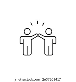 Partnership icon with stick figures highfiving for successful collaboration. Suitable for business presentations, teamwork concepts, and corporate designs.	