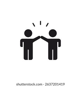 Partnership icon with stick figures highfiving for successful collaboration. Suitable for business presentations, teamwork concepts, and corporate designs.	