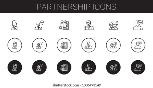 partnership icons set. Collection of partnership with employee, skills, man, people, user. Editable and scalable partnership icons.