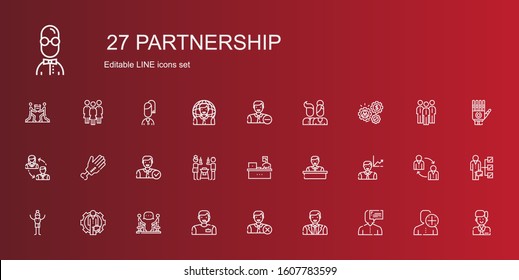 partnership icons set. Collection of partnership with user, man, discussion, employee, working, friends, hand, employees, users, skills. Editable and scalable partnership icons.