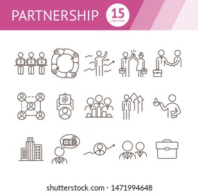 Partnership icons. Set of line icons. Support, business interaction, commercial partner. Corporate concept. Vector illustration can be used for topics like business, management, job