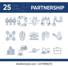 Partnership icons. Set of line icons. Support, business interaction, commercial partner. Corporate concept. Vector illustration can be used for topics like business, management, job