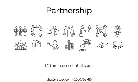 Partnership icons. Set of line icons. Support, business interaction, commercial partner. Corporate concept. Vector illustration can be used for topics like business, management, job