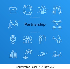 Partnership icons. Set of line icons. Support, business interaction, commercial partner. Corporate concept. Vector illustration can be used for topics like business, management, job