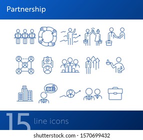 Partnership icons. Set of line icons. Support, business interaction, commercial partner. Corporate concept. Vector illustration can be used for topics like business, management, job