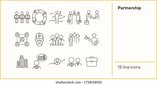 Partnership icons. Set of line icons. Support, business interaction, commercial partner. Corporate concept. Vector illustration can be used for topics like business, management, job