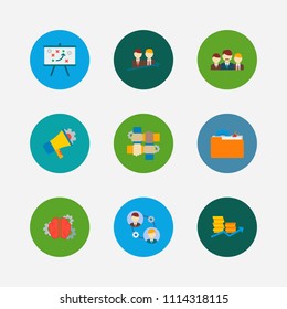 Partnership icons set. Teamwork and partnership icons with finance, collaboration and technical strategy. Set of person for web app logo UI design.