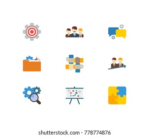Partnership icons set with technical project, teamwork and research. Set of partnership icons also including team collaboration sign for your web app logo UI design.