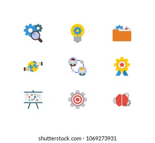 Partnership icons set. Technical strategy and partnership icons with cooperation, achievement and technical project. Set of corporate for web app logo UI design.