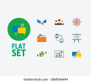 Conjunto de iconos de asociación. Estrategia técnica e íconos de asociación con trabajo en equipo, proyecto técnico y objetivo. Conjunto de diseños mecánicos para el diseño de la interfaz de usuario del logotipo de la aplicación web.
