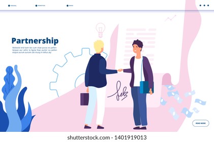 Partnership landing. Business marketing partnership community leader relationship businessman digital startup partners vector concept