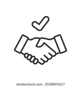 Partnership, in line design. Partnership, collaboration, teamwork, alliance, business partnership, cooperation, handshake on white background vector. Partnership, in line design editable stroke icon