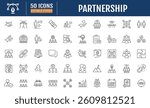 Partnership line editable icons set. Containing teamwork, community, people, cooperation, organization, leadership, human resources. Vector Illustration