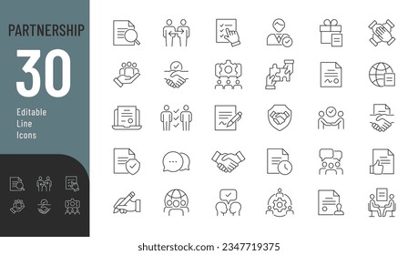 Partnership Line Editable Icons set. Vector illustration in modern thin line style of business icons: agreement, documentation, conversation, and more. Pictograms and infographics for mobile apps