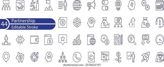 Partnership Line Editable Icons set. Vector illustration in modern thin line style of business icons , agreement, documentation, conversation, and more.