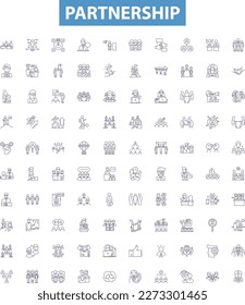 Partnership line icons, signs set. Alliance, Cooperation, Union, Affinity, Fellowship, Consortium, Linkage, Interaction, Joint Venture outline vector illustrations.