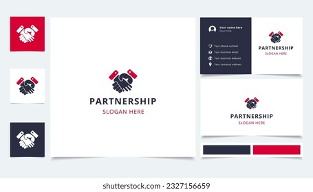 Partnership logo design with editable slogan. Branding book and business card template.