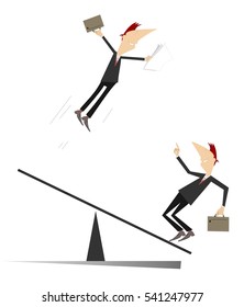 Partnership. Man flies up with a help of his business partner
