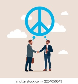 Partnership negotiation to make agreement. Love in peace, stop war. Business strategy plan and goal achievement, handshake connection. Modern flat vector illustration.