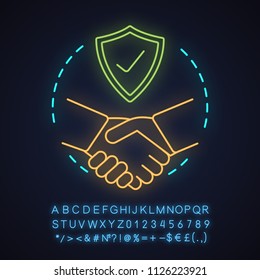 Partnership neon light concept icon. Business deal idea. Trust. Agreement. Glowing sign with alphabet, numbers and symbols. Vector isolated illustration