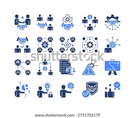 Partnership Network Icon Collection, featuring Partnership, Cooperative, Alliance, Consortium, Synergy, Delegation, Equity.