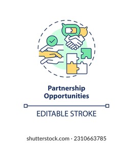 Partnership opportunities concept icon. Collaborative project. Mutual aid. Social connection. Common goal abstract idea thin line illustration. Isolated outline drawing. Editable stroke