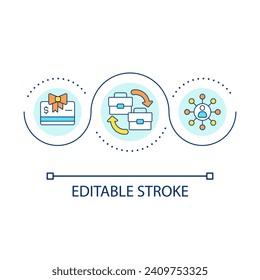 Partnership with other businesses loop concept icon. Marketing strategy. Attract more customers tip abstract idea thin line illustration. Isolated outline drawing. Editable stroke