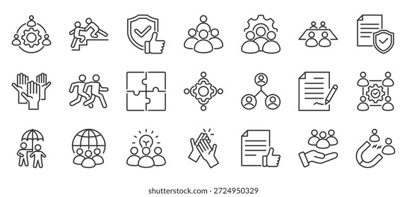Partnerschaftssymbol-Paket Sammlung von Partnerschaft, Unternehmen, Teamarbeit, Geschäftsabschluss, Unternehmen, Team, Zusammenarbeit, Zusammenarbeit, Vereinbarung, Unternehmenssymbol