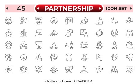 Partnership outline icon set. Headhunting line icon set. Recruitment icon. set Included the icons as Job Interview, Career Path, Resume, Job hiring, Candidate and Human resource icons.
