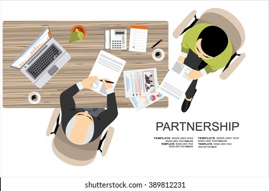 Partnership. Partners signs document, flat design style