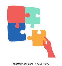 partnership. People connecting puzzle elements. Vector illustration flat design style. Symbol of teamwork.